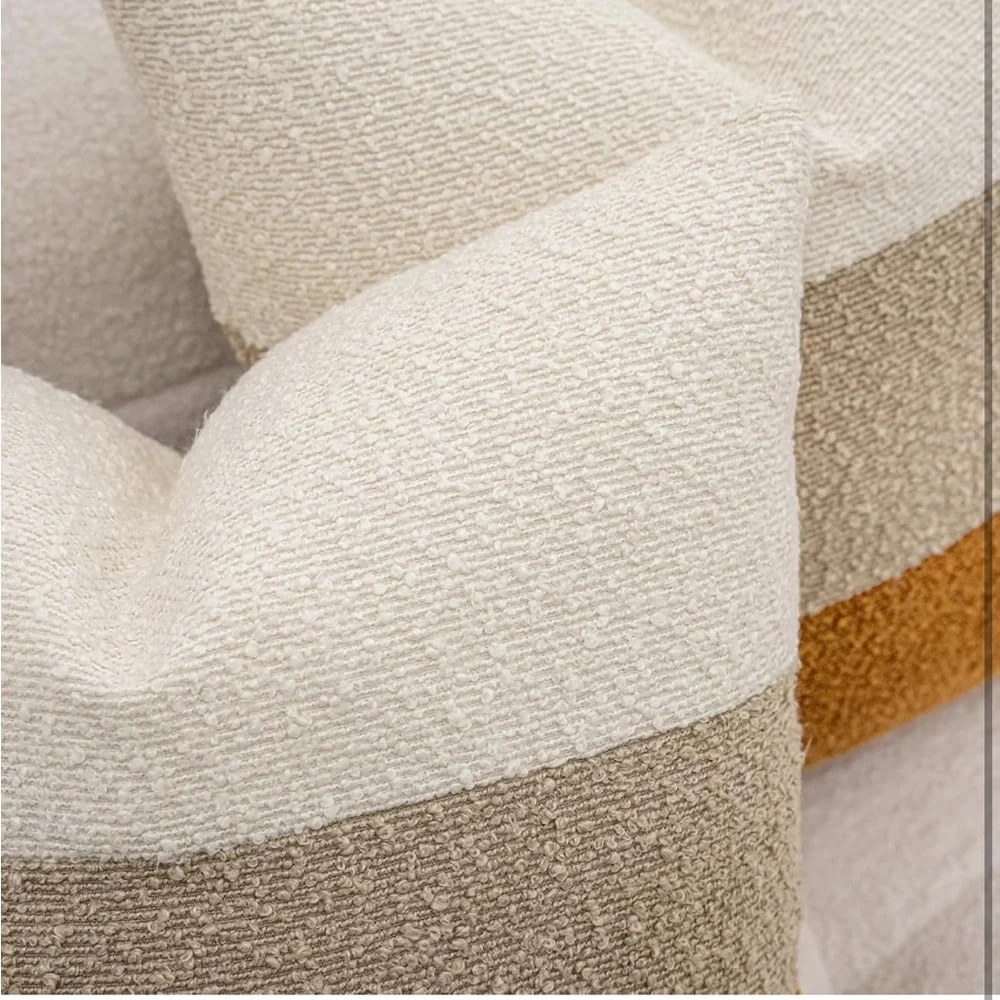 Vuty Decorative Textured Boucle Pillow Covers 20 X 20, Cream/Khaki/Orange Brown